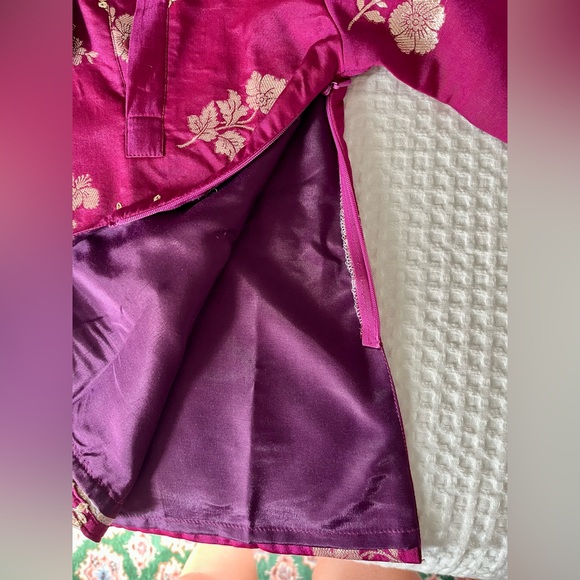 Charming Floral Burgundy Kurta Set for Kids - Picture 5 of 6